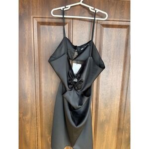 NEW Zara Womens Trendy Chic black satin ring cut-out mini dress | SZ L